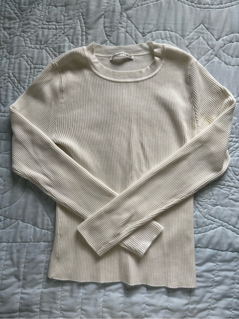 Abercrombie & Fitch Cream Ribbed Long-Sleeve Crewneck